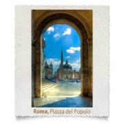 Entering the Plaza del Popolo through one of the archways at the old gate